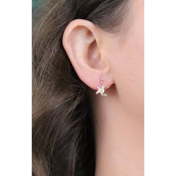 10k Yellow Gold Black Hills Gold Hummingbird Earrings Dangle Drop 1/2" x 3/8" - Picture 2 of 7